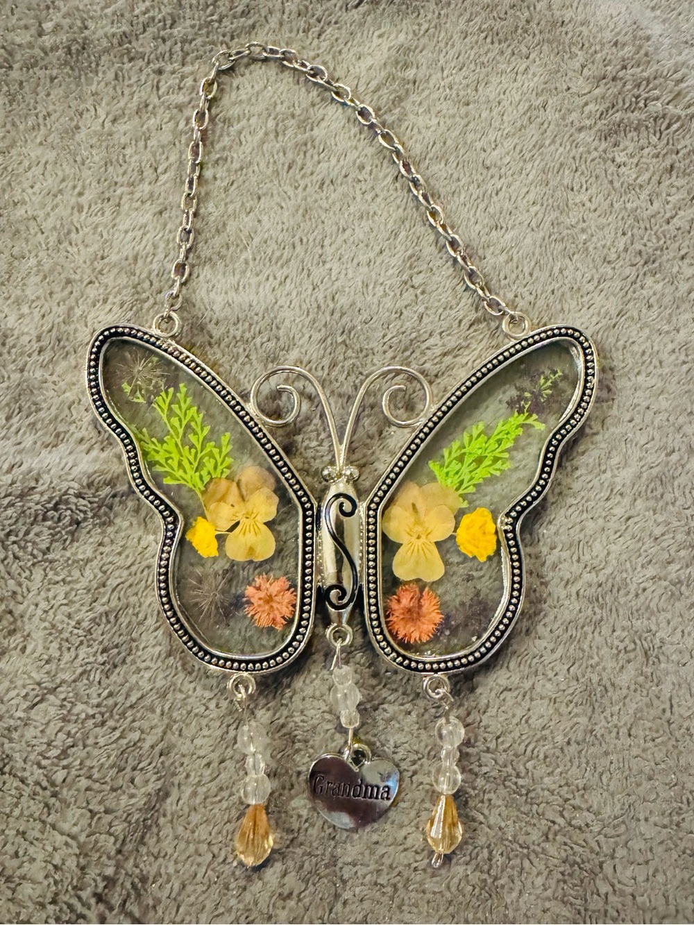 Butterfly Wall Hanging with Floral Accents and ‘Grandma’ Charm